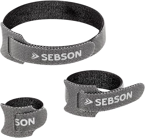 Fascetta per Cavi riutilizzabili Nera, Set di 50 - Larghezza 12mm; Lunghezza 25cm/ 15cm/ 10cm - Fascette a Strappo Regolabili, Tessuto - Honorern