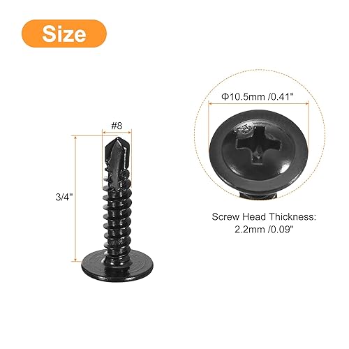 QUARKZMAN Croce Testa Autofilettante Vite, 200pz #8x3/4' 410 Acciaio Inox Autoperforante Foglio Metallo Vite, Nero - Honorern