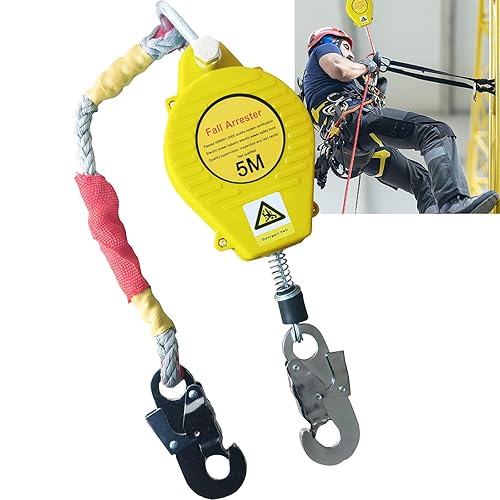 Dispositivo Anticaduta Retrattile 3-20m, Protezione Personale Imbracatura di Sicurezza Anticaduta, Cordino di Sicurezza con Gancio per Lavoro Aereo, Capacità di Carico: 150kg (Yellow, 5m) - Honorern