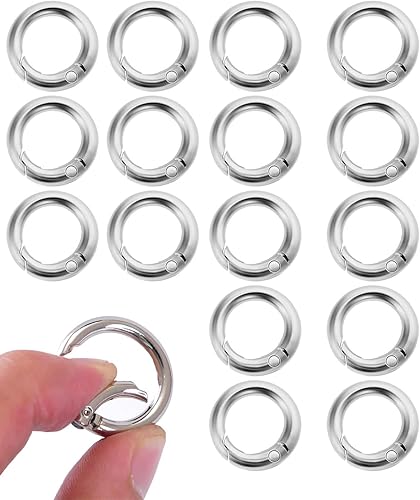 KGDUYC 16 Pezzi O Ring Metallo Portachiavi Clip Anello Diviso Mini Circle Clip Molla Snap Clip Ganci Rotonda Moschettone a Molla Gancio per Portafogli Hardware Battenti Porta - argento - Honorern
