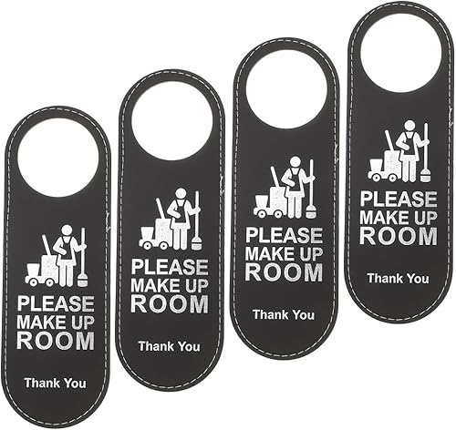 4 targhette per porta prega di non disturbare la stanza, pomello della porta, in pelle nera - Honorern