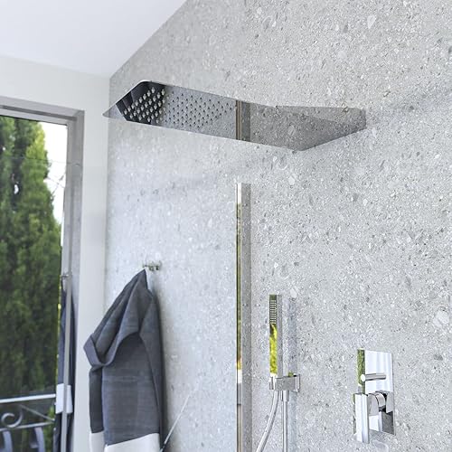 Soffione Doccia A Sbalzo In Acciaio Inox Effetto Pioggia , Soffione Doccia rettangolare 230X550 MM Ultra solltile 2 MM , Soffione Doccia Con Sistema Di Attacco Muro - Honorern
