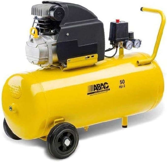 ABAC Compressore d'Aria MONTECARLO B20 BASELINE, Compressore Aria 50 Litri, Doppio Manometro, Pressione Massima 8 Bar, Lubrificato ad olio, Ruote per Trasporto, Potenza 2 CV Giallo - Honorern