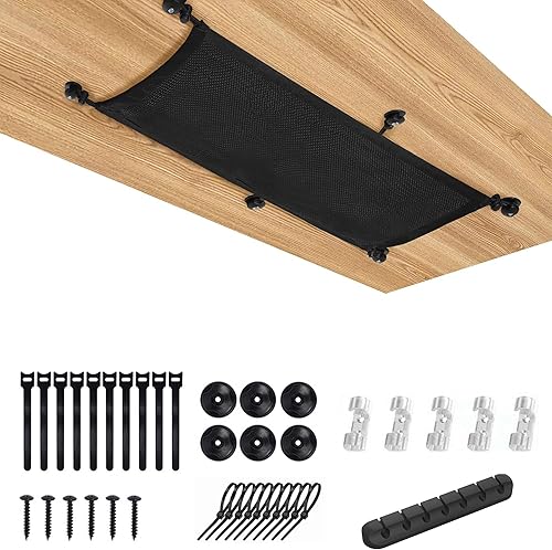 Rete da Scrivania per Cavi: Organizzatore Scrivania con Rete Flessibile - Sistema di Gestione Cavi Sottotavolo per Nascondere i Cavo (68x25.5 cm Nero) - Honorern