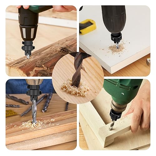 Meichoon Punta da trapano svasata con gambo esagonale, profondità regolabile, a sgancio rapido, 3 in 1, punte pilota affusolate per smusso per la lavorazione del legno, foratura con chiave esagonale 5 - Honorern