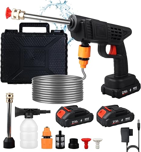 Idropulitrice Portatile Senza Fili, Idropulitrice Senza Fili con 2 Batterie, 21V Idropulitrice Portatile, 2 Ugelli Multiuso, Idropulitrice Elettrica Senza Fili per Auto/Pavimenti/Esterni/Giardino - Honorern