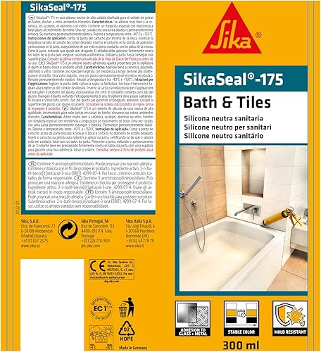 SIKA - Sigillante silicone per ambienti umidi - SikaSeal-175, Grigio - Resistente all'acqua - Ideale per giunti in bagni e cucine - Forte adesione - VOC bassi e senza solventi - 300ml - Honorern