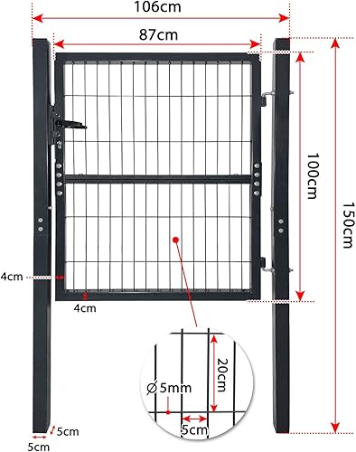 Cancello da giardino in metallo, robusto cancello in acciaio zincato - griglia a onde individuali (100x100cm) - Honorern