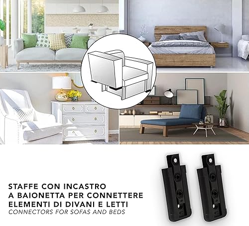 Staffe per Fissaggio Testiera Letto, Divani e Mobili - 2 Pezzi - Ganci a Incastro in Metallo per Arredamento - Baionette - Connettori Universali per Parti di Letti e Divani - Supporti - 100 mm - Honorern