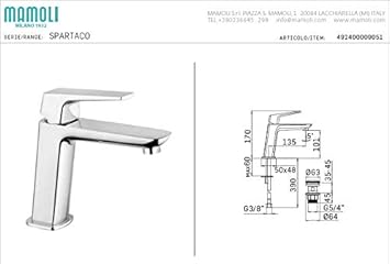 Miscelatore Bagno Monocomando per Lavabo, Bocca erogazione da 140 mm con scarico Click Clack, Cromato, Design Moderno, 100% Made in Italy, Flessibili Standard 3/8” (Lavabo Spartaco) - Honorern