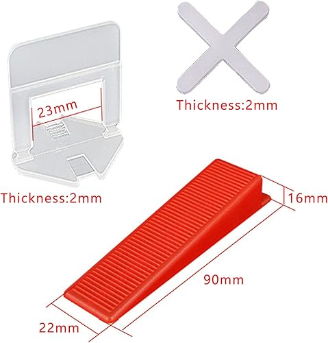 Sistema di Livellamento per Piastrelle, 2 mm, 100Pcs Cunei per Pavimenti Riutilizzabili, 100Pcs Distanziatori Livellanti per Piastrelle, 100Pcs Clip Livello Piastrella, per Pavimenti Spessore 3-12mm - Honorern