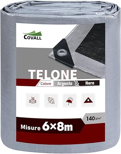 Covall Telo Telone Teloni Occhiellato impermeabile Bicolore 140g/m² Telo per carichi pesanti Telone Argento/Nero tetto piscina auto camion Rv champing tenda costruzione giardino pet shed Tarp.(2x2m) - Honorern