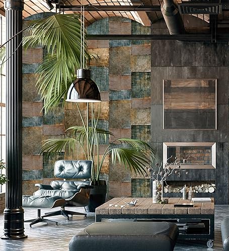 681690 - Carta da Parati in Vinile Metallo di lamiere arrugginite Stile Industriale in Relievo per pareti Soggiorno Cucina Bagno Camera da Letto - Rotolo di 10 m x 1,06 m - Honorern