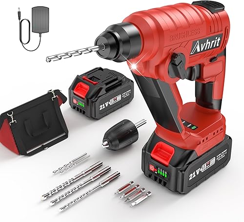 Tassellatore a Batteria da con Motore Senza Spazzole, Trapano a Percussione con 2 Batteries da 4,0Ah, Martello Perforatore 1,6J SDS Plus, Ideale per la casa e il fai da te - Honorern