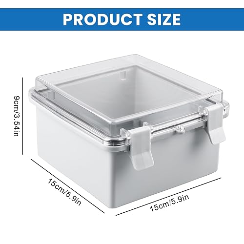 Scatola di derivazione impermeabile: 150 x 150 x 90 mm, resistente alle intemperie, scatola di derivazione esterna, IP65, impermeabile con coperchio trasparente apribile, guarnizione - Honorern