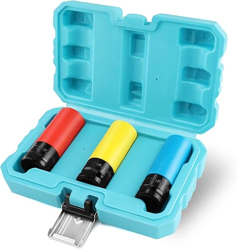 Bussole a Impatto 1/2', Set di 3 Bussola a Impatto 17/19/21mm, Cr-Mo, Adatto per il Cambio Gomme, con Custodia in Plastica - Honorern