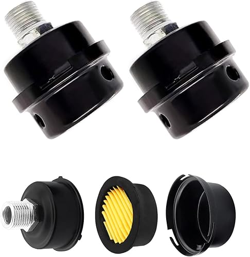 2 Pezzi Silenziatore Compressore Aria a Filetto, Silenziatore per Filtro Aria Nero in Metallo, 3/8' 16MM, Silenziatore Compressore Aria a Filetto, per i Filtri dei Compressori D'aria - Honorern
