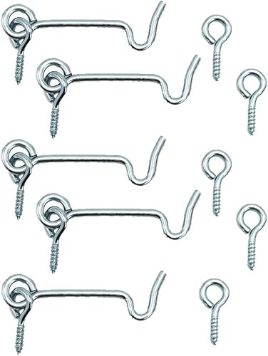 5 ganci tempesta con occhielli, 50 mm, fissaggio tempesta con filettatura in legno per persiane, cancelli e porte, ganci e occhiello in metallo zincato - Honorern
