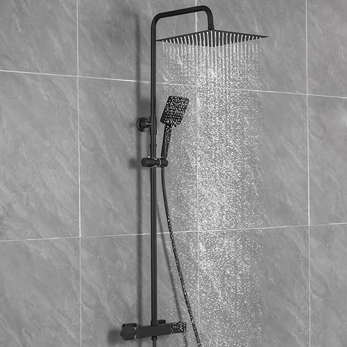 Auralum Colonna Doccia Termostatica Cromo con Miscelatore, Set Completo Doccia a Pioggia 30cm in Acciaio Inox, Asta Regolabile 88-124cm e Doccetta con 6 modalità d'uso - Honorern