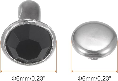 100pz Rivetti in Cristallo da 8mm, Rivetti Strass Rapid Stud per Abbigliamento, Lavorazione Pelle, Arti Tessili, Decorazione Artigianato in Pelle Fai da Te, Nero - Honorern