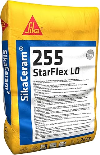 Sika - SikaCeram 255 StarFlex LD, Bianco - Adesivo monocomponente per piastrelle, pavimenti industriali e piscine - Bassa emissione di polvere - 25kg - Honorern