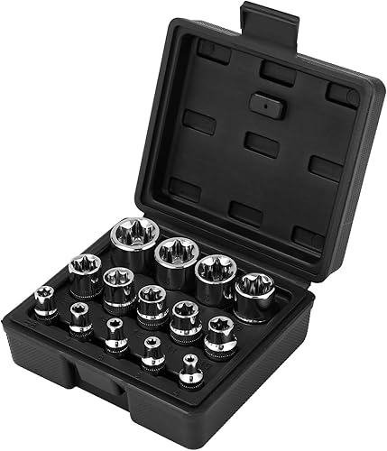 14 Pezzi Chiavi a Bussola E-Torx a Stella Set di Bussole Profilo Di Bussole a Stella E-TORX 1/4' 3/8' 1/2' E4 E5 E6 E7 E8 E10 E11 E12 E14 E16 E18 E20 E22 E24 con Custodia Nera - Honorern