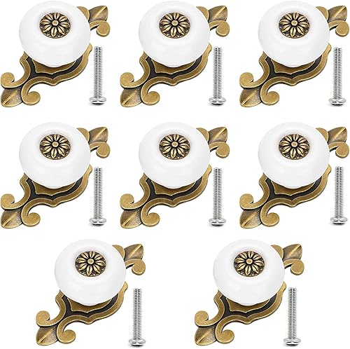 Pomelli per Mobili Vintage Pomelli in Ceramica 8 Pezzi Pomelli in Metallo Maniglie e Pomelli Cassetti per Cucina Bagno Armadio Mobili - Honorern