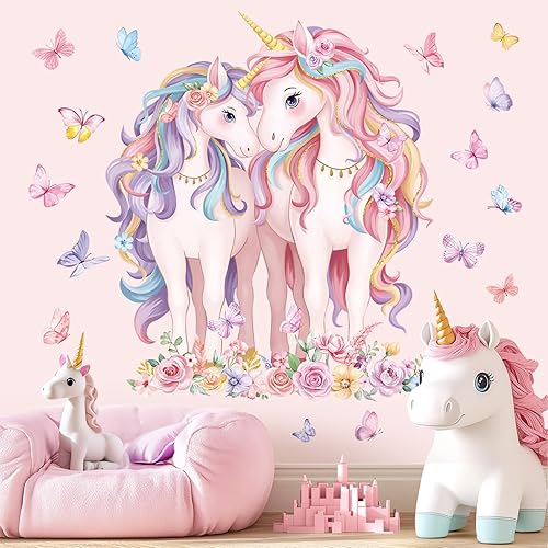 Adesivi Murali Arcobaleno Castello Grand Adesivi da Parete Arcobaleno Unicorno Farfalla Nuvole Decorazione Murale Camere Ragazze Camerette Bambini Asilo Nido - Honorern