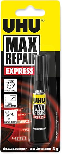 UHU 51150 Max Repair Express, tubetto da 3 g, Trasparente - Honorern