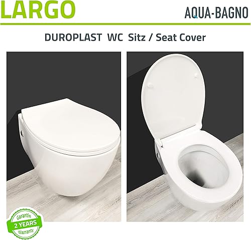 Sedile WC AQUA BAGNO ZERO bianco D-FORM universale - plastica termoindurente di alta qualità con meccanismo di chiusura softclose - rimovibile - facile pulizia/facile da pulire/facile - Honorern