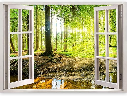 ILLUSIONE OTTICA 3D Carta da parati sulla fliselina Carta da parati in TNT Quadri murali Fotomurale Finestra Mare Spiaggia Palma 70x50 cm - Honorern