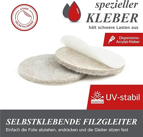 Piedini in feltro autoadesivi rotondi 75 mm, spessore 5 mm, 12 x piedini per mobili pesanti, marrone chiaro, protezione per parquet o laminato, per piedi di mobili, gambe di tavoli, gambe di sedie, sedie - Made in Canada - Honorern