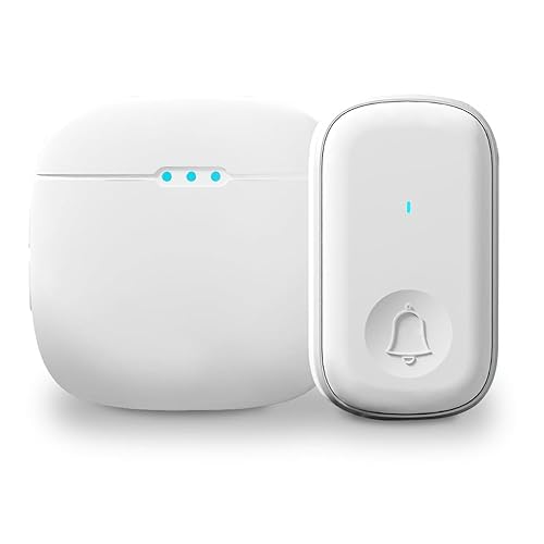 Campanello Senza Fili da Esterno Impermeabile IP44, Wireless Doorbell con Raggio d’Azione 300M, Indicatore LED, 1 Trasmettitore Pulsante e 1 Ricevitore, 4 Volume Regolabile, 38 Suonerie (White-1Pack) - Honorern
