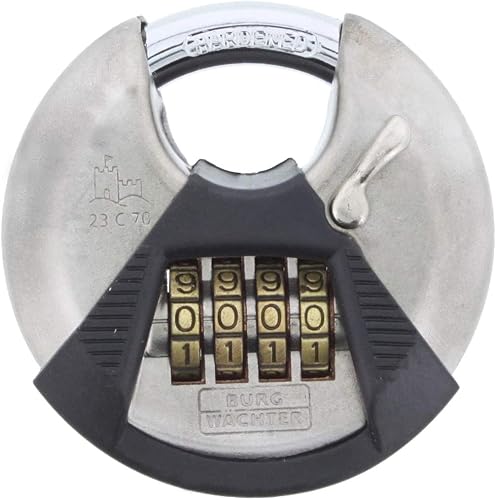 Burg Wächter serratura ad arco tondo, lucchetto con codice numerico, spessore del grillo 10 mm, corpo in acciaio inossidabile, protezione antipizzicamento, Circle 23 C 70, 39901 - Honorern