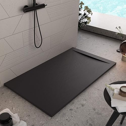 Piatto doccia in marmoresina NERO effetto pietra cemento VINCENT - 70x120 - Honorern