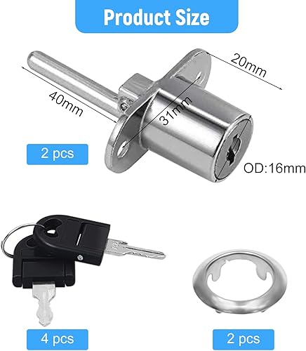 eROOSY 2 pezzi Armadio pistone serratura mobili scrivania cassetto pistone serratura armadio cam serratura serratura serratura con chiave per armadietti armadio vetrina mobili - Honorern