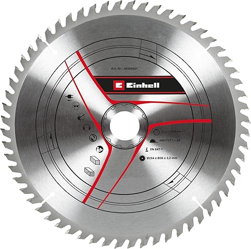 Einhell - Lama per sega circolare originale, 254 x 30 (accessori per sega, Ø 254 mm, attacco 30 mm, 60 denti, larghezza di taglio 3,2 mm, per troncatrici e seghe circolari da tavolo) - Honorern