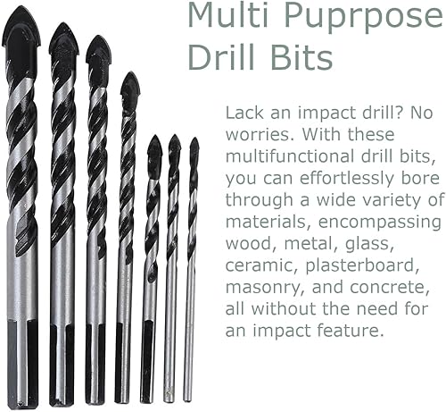 Set di Punte da Trapano Multiuso 7 Pezzi, Punta in Carburo di Tungsteno da 3-12 mm per Piastrelle di Ceramica in Porcellana, Marmo, Pietra, Acciaio Dolce, Mattoni, Vetro e Altro 121701 - Honorern