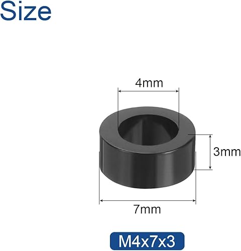 100pz Distanziali Tondi in Nylon 4mm Id, 7mm Od, 3mm Distanziatori per Viti di Altezza Senza Filetto, Distanziatore in Plastica per Viti M4, Nero - Honorern