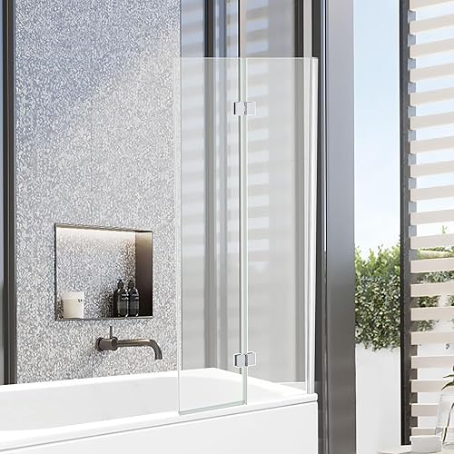 NCEU020 Pannello di Sicurezza per Vasca da Bagno in Vetro temperato con Bordo Quadrato da 6 mm, 1400 x 800 mm, Finitura cromata - Honorern