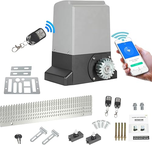 Porta scorrevole da 370 W, WiFi, porta scorrevole elettrica, portata fino a 800 kg, 12 m/min, apriporta scorrevole con app Bluetooth, apriporta da garage con 2 telecomandi - Honorern