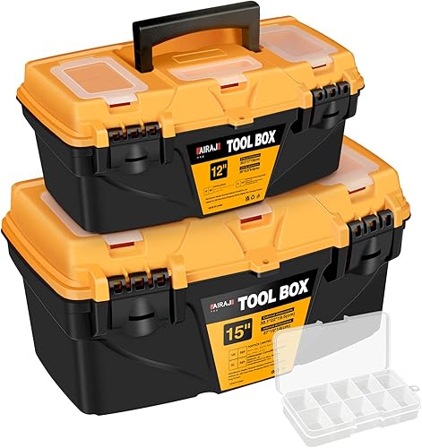 AIRAJ Cassetta Porta Attrezzi Vuota,12'(30cm)+15'(38cm) Portatile Cassetta Attrezzi Vuota,Con Contenitore e Vassoio Rimovibile - Honorern