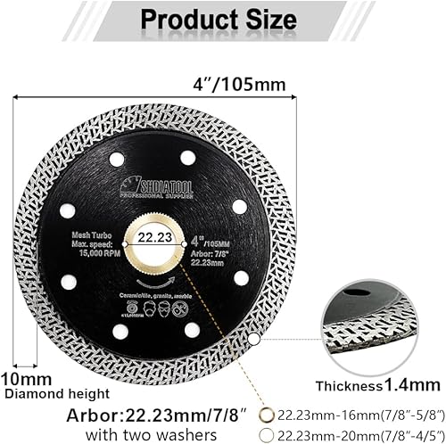 Shdiatool - Disco diamantato con maglia turbo per piastrelle di porcellana, ceramica, granito, marmo - Honorern
