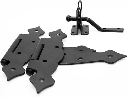 DOJA Barcelona | Set Cerniere Ferro Battuto e Chiusura | Cerniera a T 150x45x185x2,5mm | Serratura 48x38x58mm | Acciaio Zincato Nero | Set Cerniera Ferro Battuto Porte Legno per Interni ed Esterni - Honorern