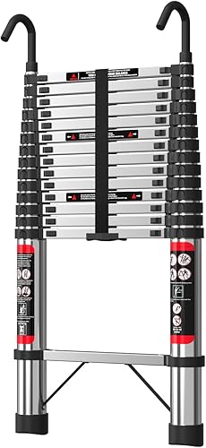 Scala estensibile da 5 m con gancio in acciaio inox, scala pieghevole da 4 m, allungabile, resistente, carico massimo 150 kg, per ufficio, giardino, loft e casa - Honorern