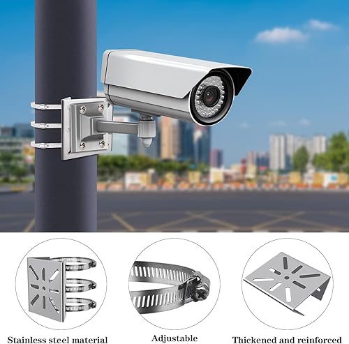 Supporto universale per telecamera di sorveglianza, montaggio in metallo, con 3 morsetti regolabili per tubi in acciaio inox, supporto verticale per telecamere CCTV, 2 pezzi - Honorern