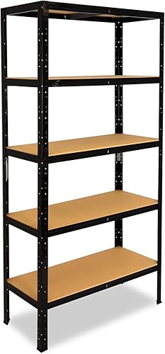 200x110x60cm BLACK Scaffale metallo nero per carichi pesanti con 5 ripiani/Scaffale in metallo nero con ciascuno 175kg di capacità di carico/Mensola metallo nero come scaffale garage - Honorern