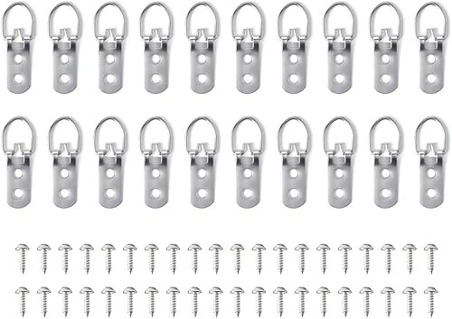 20 pezzi appendini per cornici con anello a D, ganci per cornici per quadri pesanti, kit per appendere quadri a doppio foro con viti - Honorern