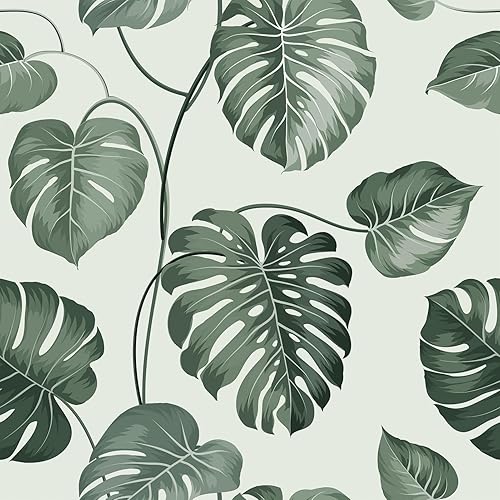 Carta da parati a forma di giungla, grigio-verde, autoadesiva, per mobili, per soggiorno, cucina, 44,5 cm x 300 cm - Honorern