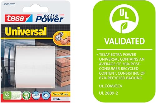 Tesa Extra Power Universale - Nastro Telato per Riparazioni, Fissaggio, Imballaggio, Marcatura e Sigillatura - Bianco - 5 m x 50 mm - Honorern